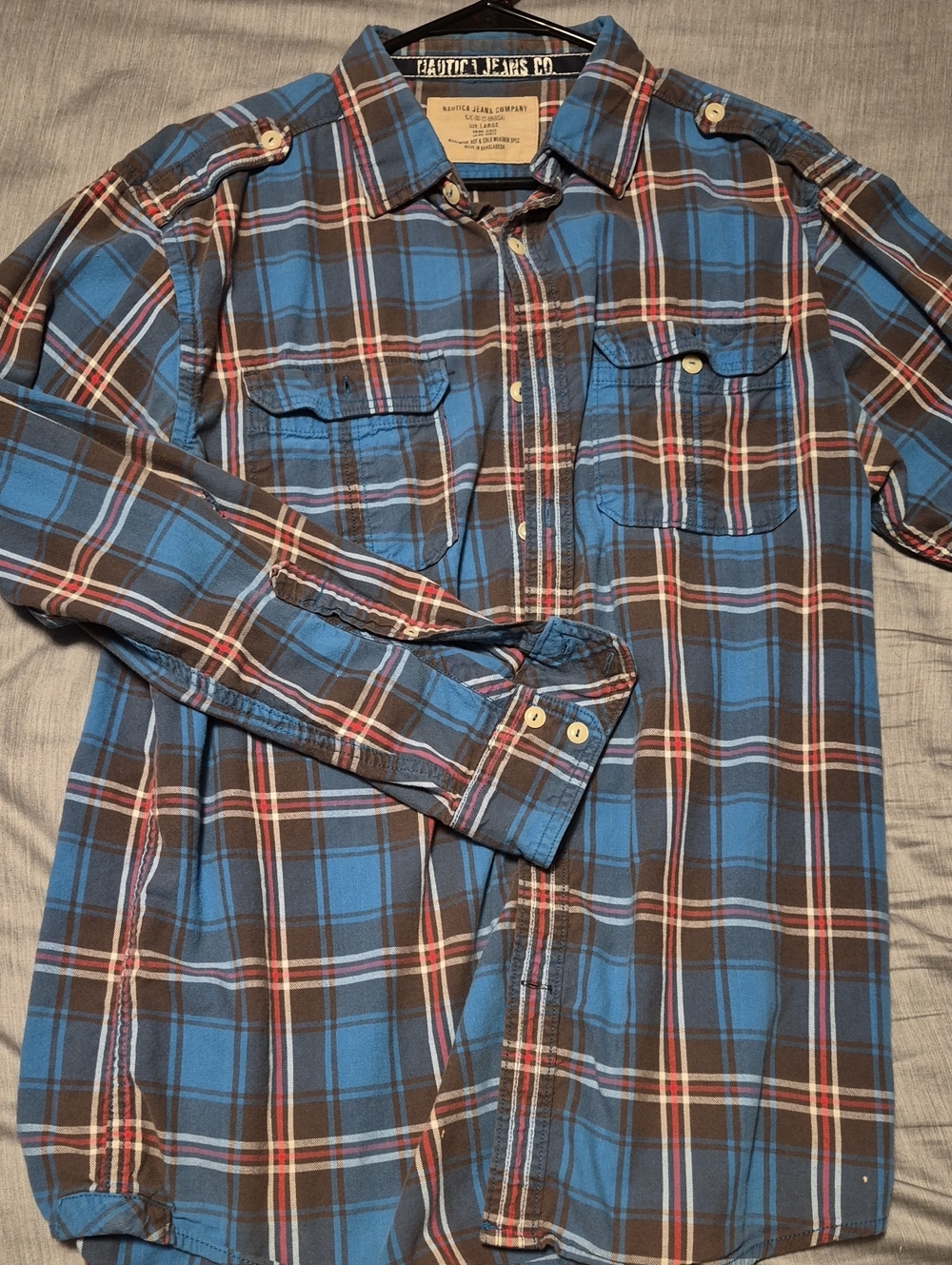 Nautica Blue and Brown Plaid Button-Down Shirt